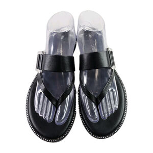 Toscanella Dainty Black Thong Sandal Silver Buckle Women's Size 10